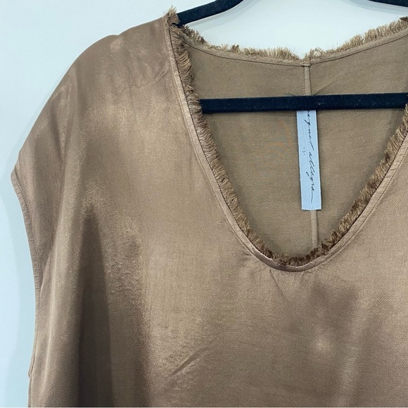 Raquel Allegra Pebble Satin Shell Bronze Brown Raw Hem 3 Large - Picture 6 of 7